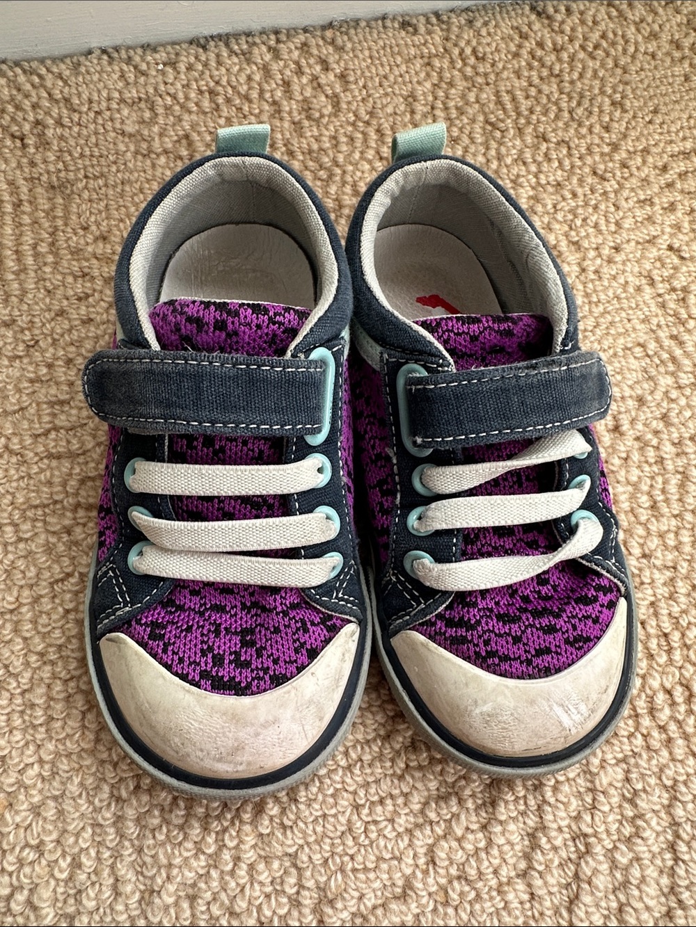 See Kai Run Purple Knit & Navy Velcro Sneakers for Kids